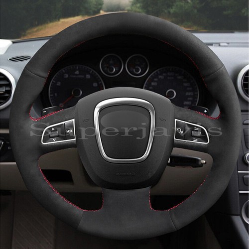 Black suede leather steering - black,